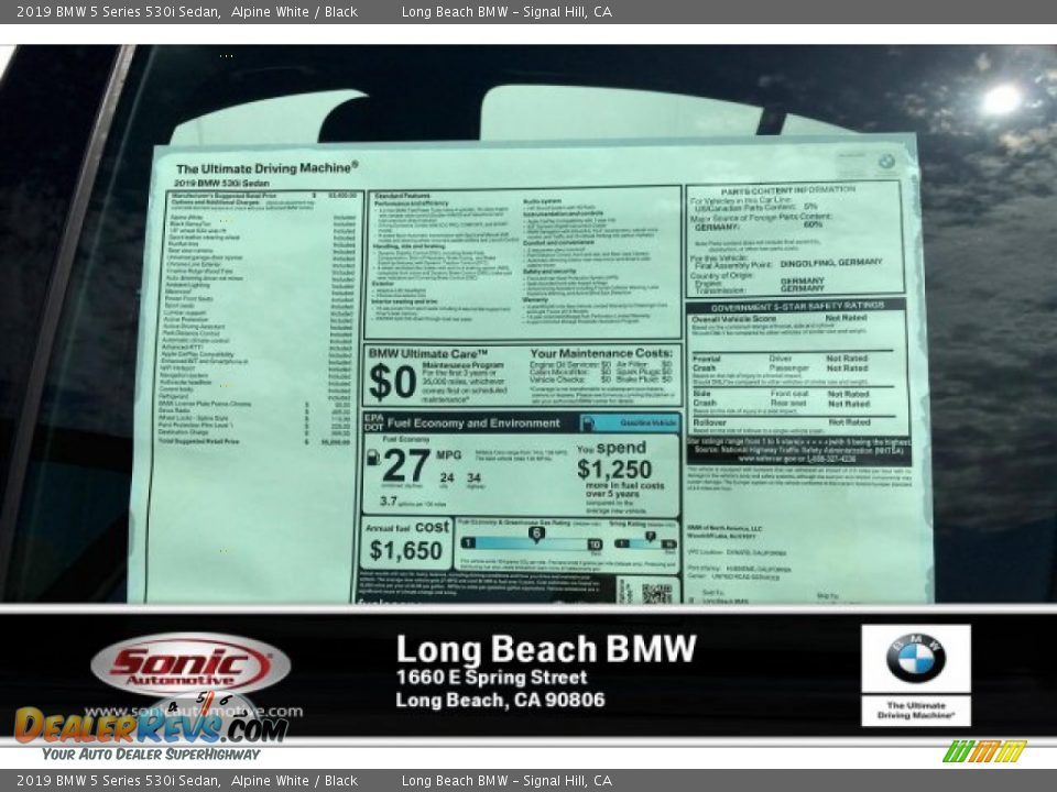 2019 BMW 5 Series 530i Sedan Alpine White / Black Photo #10