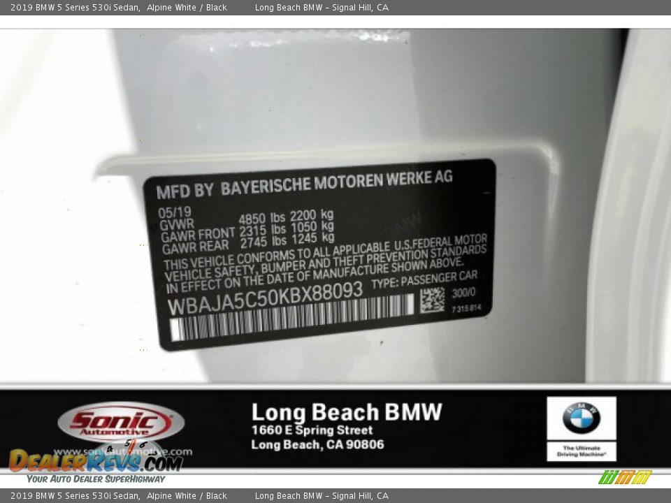 2019 BMW 5 Series 530i Sedan Alpine White / Black Photo #11