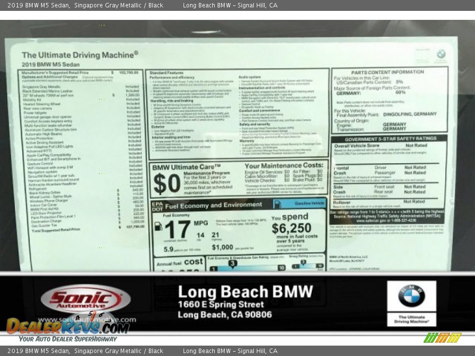 2019 BMW M5 Sedan Singapore Gray Metallic / Black Photo #10