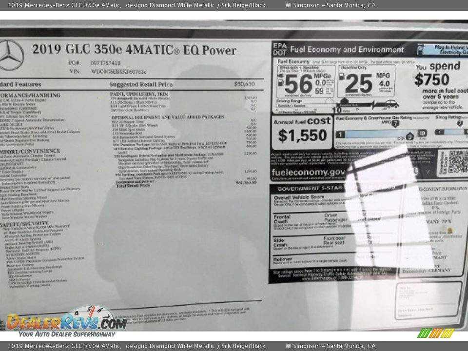 2019 Mercedes-Benz GLC 350e 4Matic designo Diamond White Metallic / Silk Beige/Black Photo #10