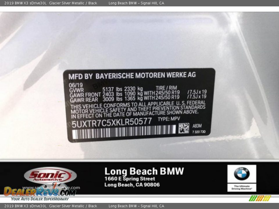 2019 BMW X3 sDrive30i Glacier Silver Metallic / Black Photo #12