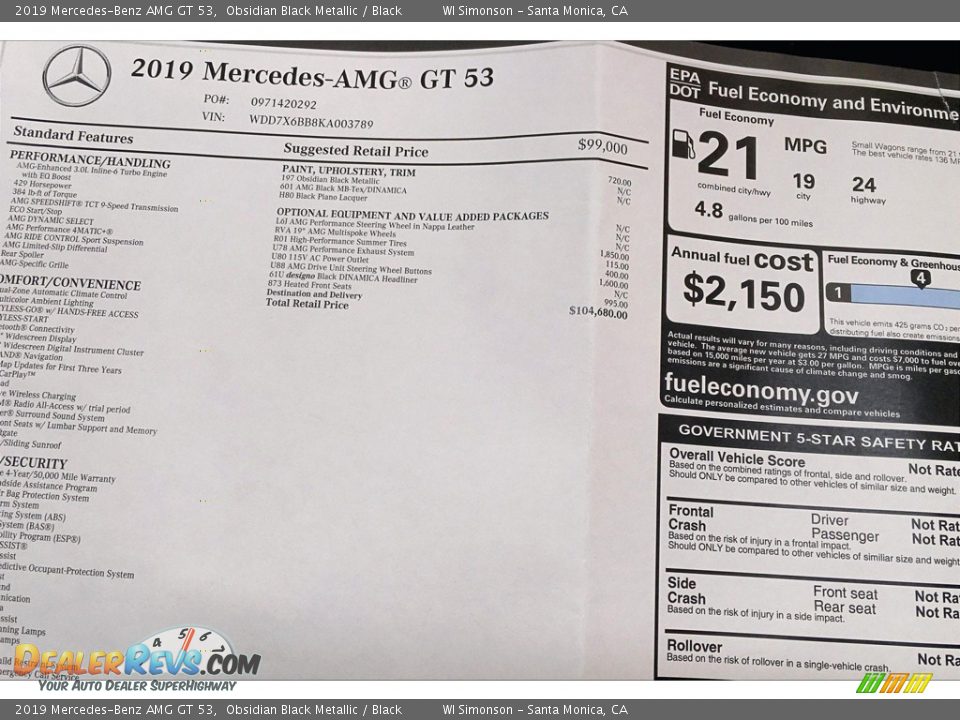 2019 Mercedes-Benz AMG GT 53 Window Sticker Photo #11