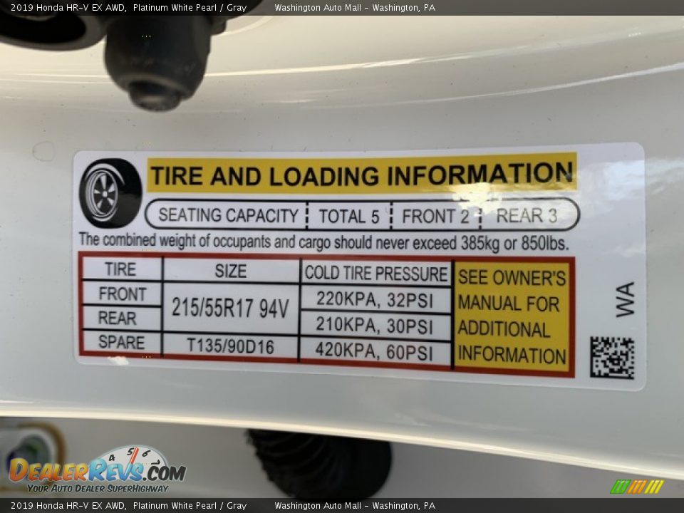 2019 Honda HR-V EX AWD Platinum White Pearl / Gray Photo #8
