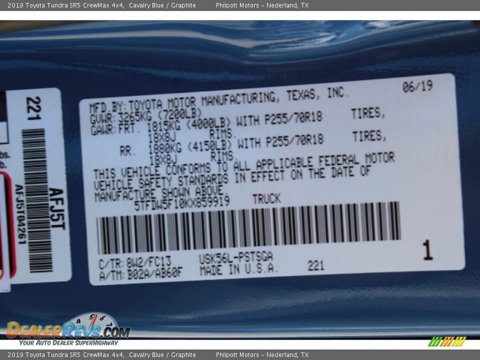 2019 Toyota Tundra SR5 CrewMax 4x4 Cavalry Blue / Graphite Photo #25