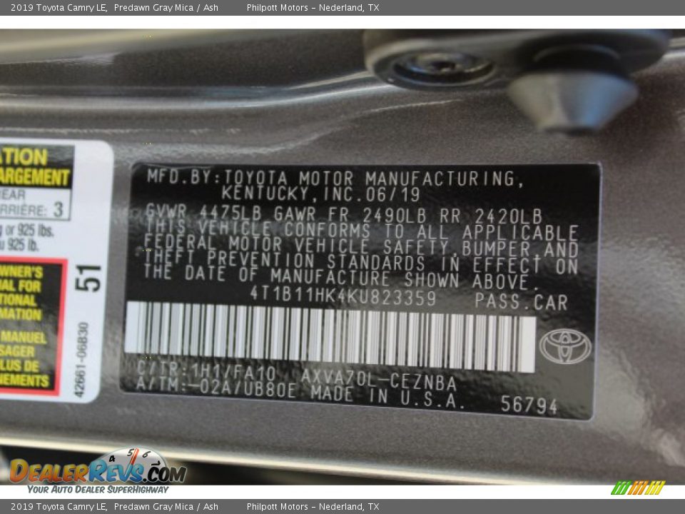 2019 Toyota Camry LE Predawn Gray Mica / Ash Photo #27