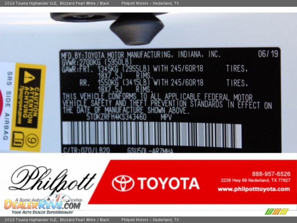 2019 Toyota Highlander XLE Blizzard Pearl White / Black Photo #1