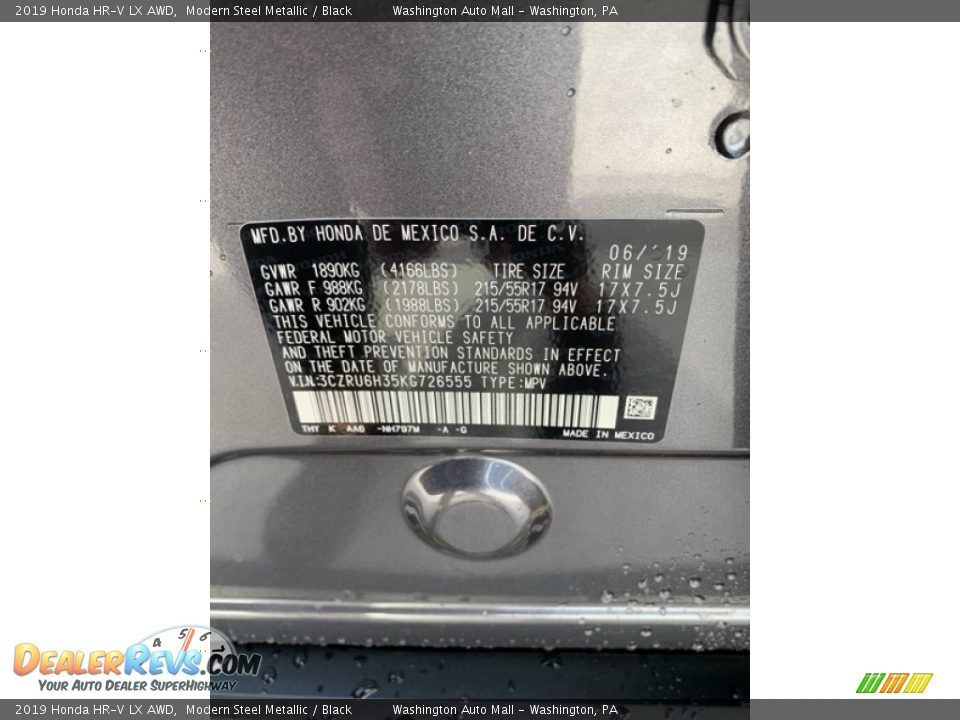 2019 Honda HR-V LX AWD Modern Steel Metallic / Black Photo #9