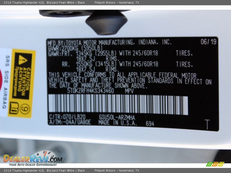 2019 Toyota Highlander XLE Blizzard Pearl White / Black Photo #29