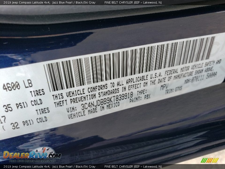 2019 Jeep Compass Latitude 4x4 Jazz Blue Pearl / Black/Ski Gray Photo #8