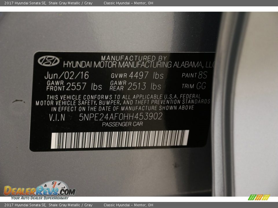 2017 Hyundai Sonata SE Shale Gray Metallic / Gray Photo #20