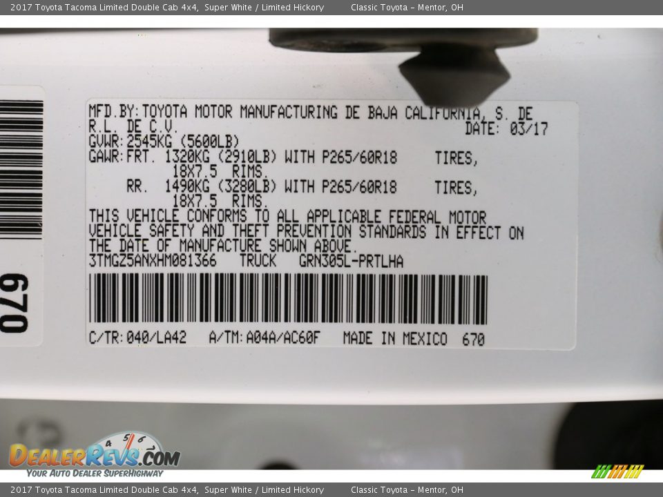 2017 Toyota Tacoma Limited Double Cab 4x4 Super White / Limited Hickory Photo #21