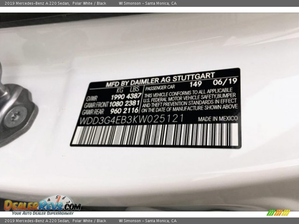 2019 Mercedes-Benz A 220 Sedan Polar White / Black Photo #11