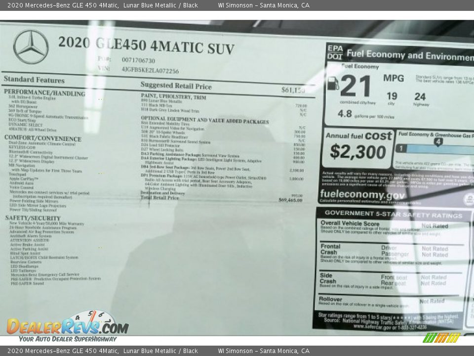 2020 Mercedes-Benz GLE 450 4Matic Window Sticker Photo #10