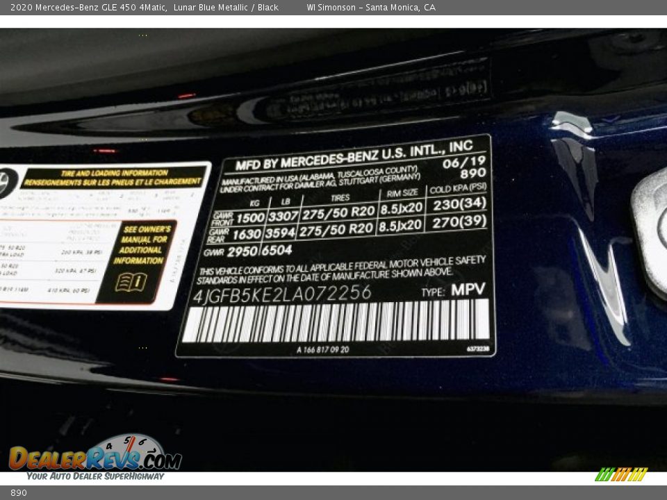 Mercedes-Benz Color Code 890 Lunar Blue Metallic