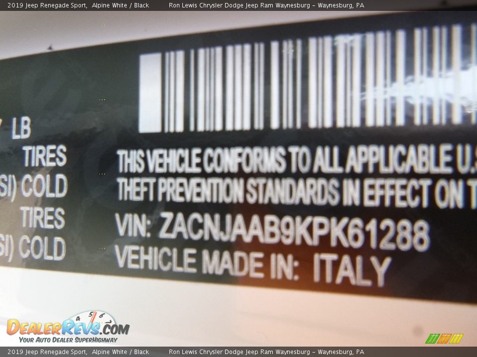 2019 Jeep Renegade Sport Alpine White / Black Photo #15