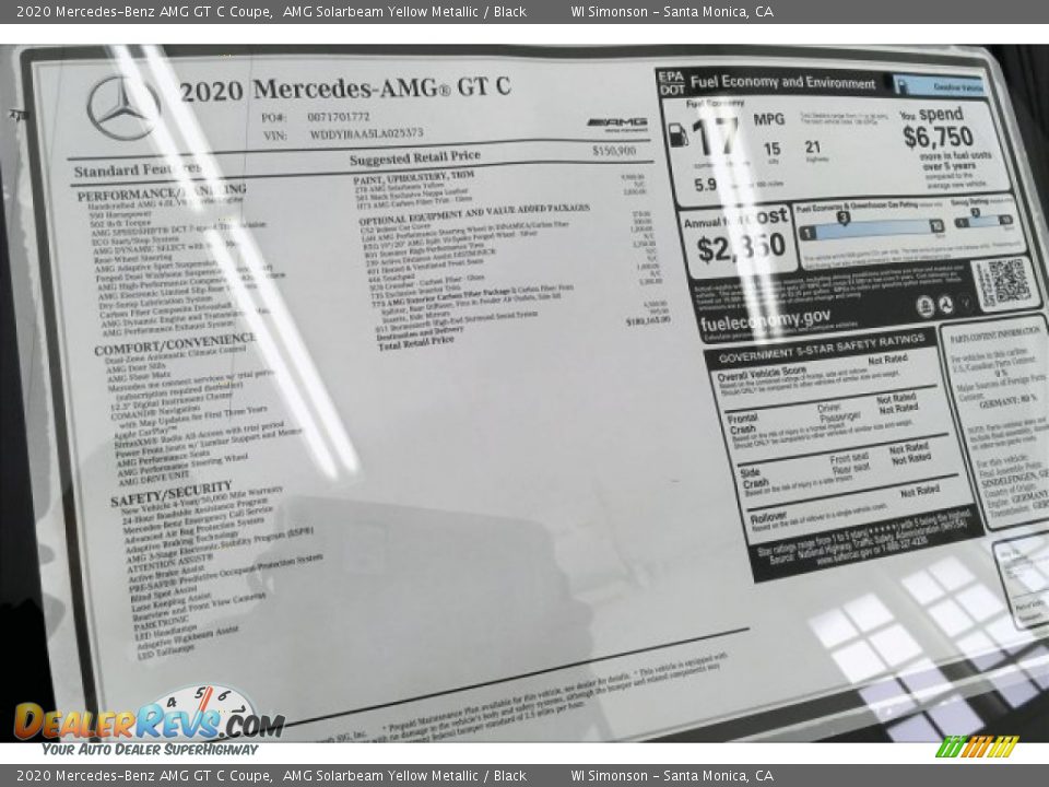 2020 Mercedes-Benz AMG GT C Coupe Window Sticker Photo #10