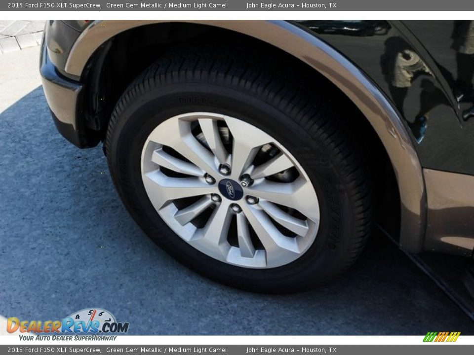 2015 Ford F150 XLT SuperCrew Green Gem Metallic / Medium Light Camel Photo #14