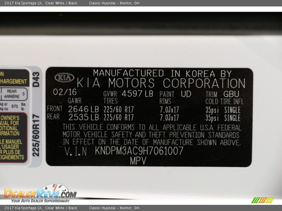 2017 Kia Sportage LX Clear White / Black Photo #20