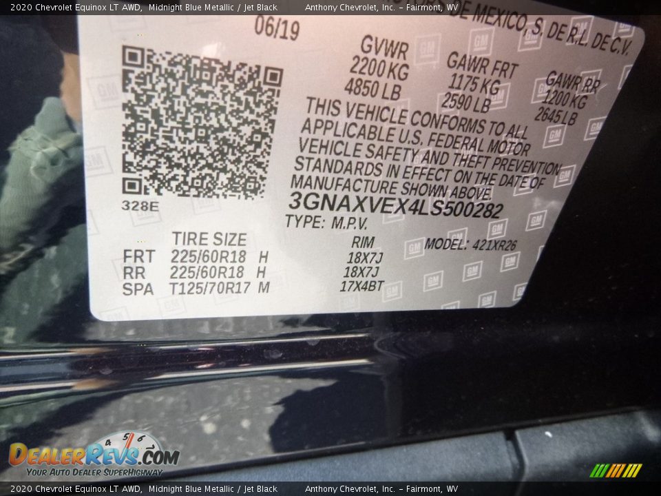 2020 Chevrolet Equinox LT AWD Midnight Blue Metallic / Jet Black Photo #15