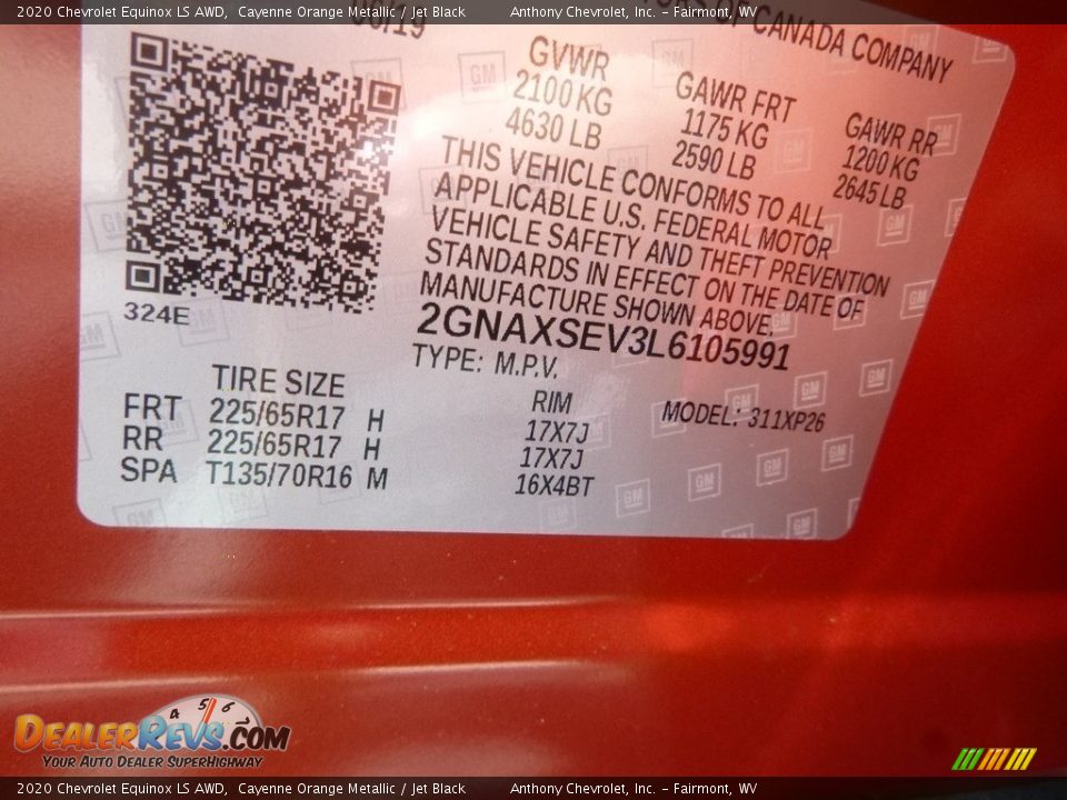 2020 Chevrolet Equinox LS AWD Cayenne Orange Metallic / Jet Black Photo #15