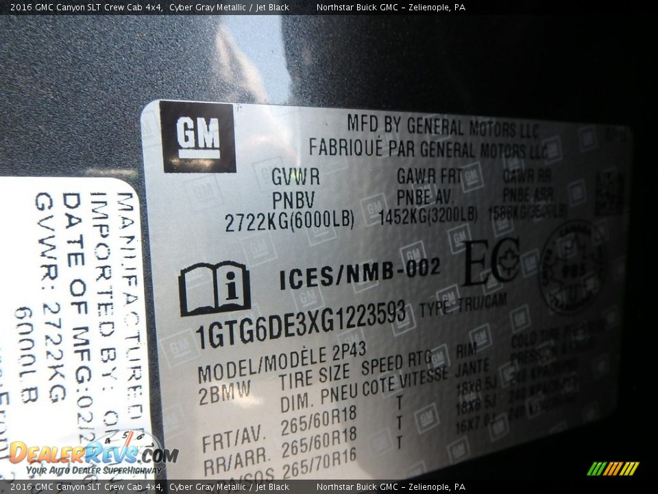 2016 GMC Canyon SLT Crew Cab 4x4 Cyber Gray Metallic / Jet Black Photo #16