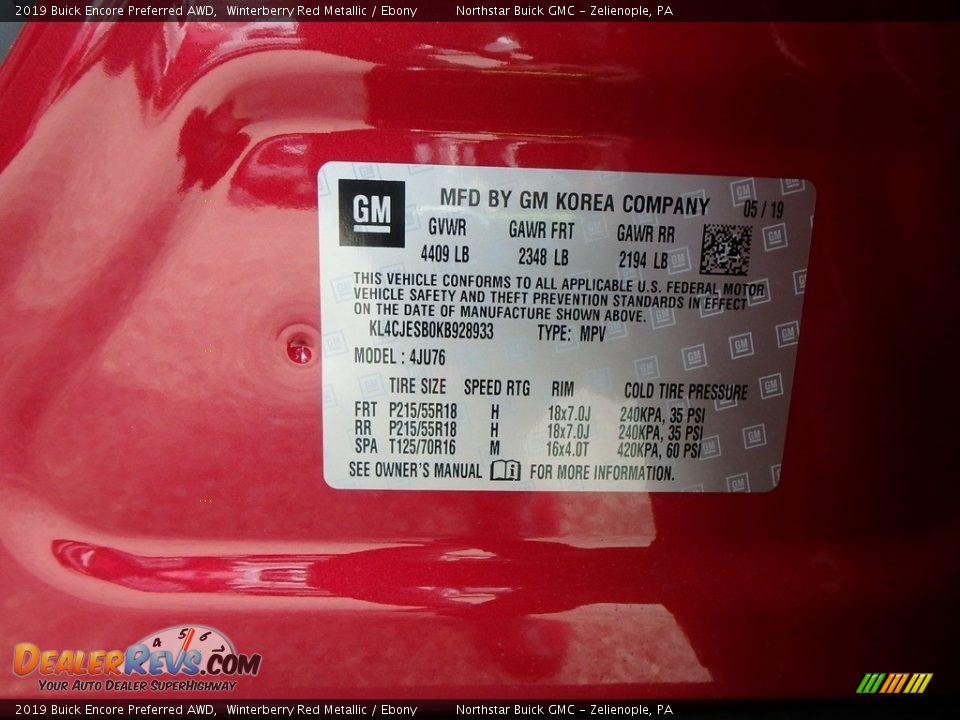 2019 Buick Encore Preferred AWD Winterberry Red Metallic / Ebony Photo #11