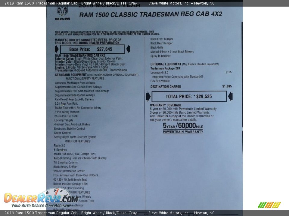 2019 Ram 1500 Tradesman Regular Cab Bright White / Black/Diesel Gray Photo #28