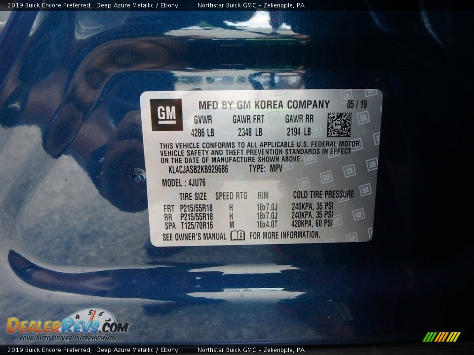 2019 Buick Encore Preferred Deep Azure Metallic / Ebony Photo #11