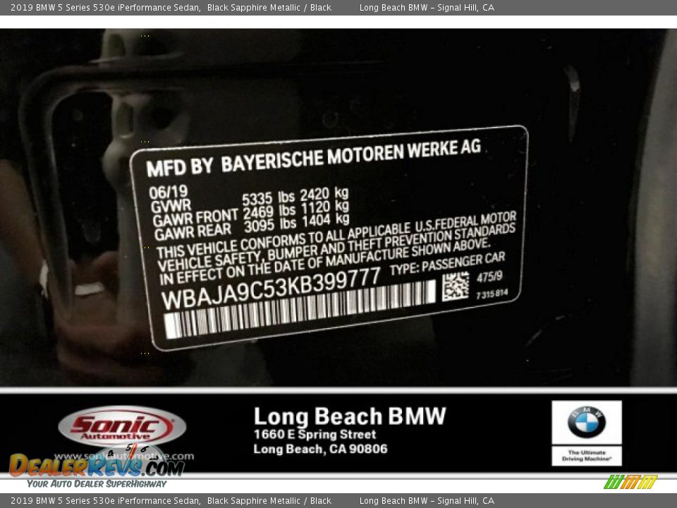 2019 BMW 5 Series 530e iPerformance Sedan Black Sapphire Metallic / Black Photo #12