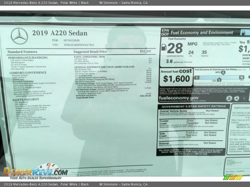 2019 Mercedes-Benz A 220 Sedan Polar White / Black Photo #10