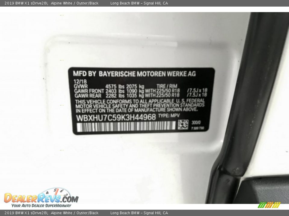 2019 BMW X1 sDrive28i Alpine White / Oyster/Black Photo #11