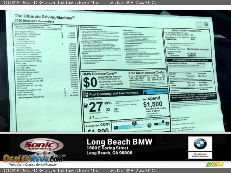 2020 BMW 4 Series 430i Convertible Black Sapphire Metallic / Black Photo #10