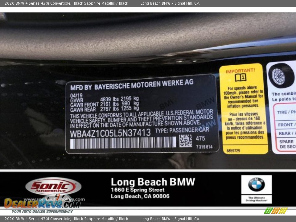 2020 BMW 4 Series 430i Convertible Black Sapphire Metallic / Black Photo #11