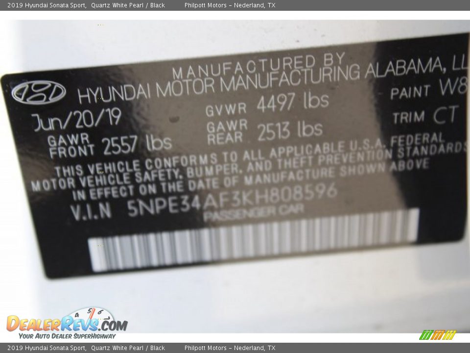 2019 Hyundai Sonata Sport Quartz White Pearl / Black Photo #26