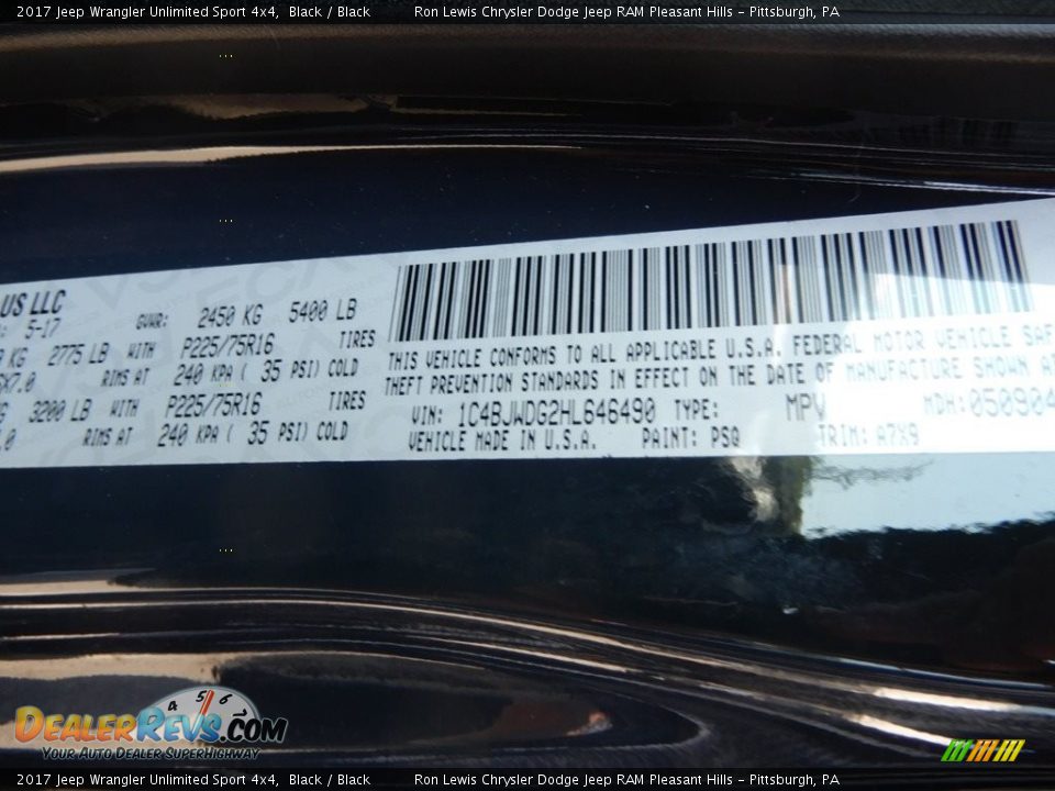 2017 Jeep Wrangler Unlimited Sport 4x4 Black / Black Photo #15