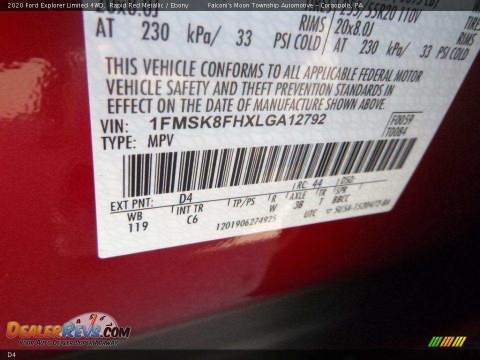 Ford Color Code D4 Rapid Red Metallic