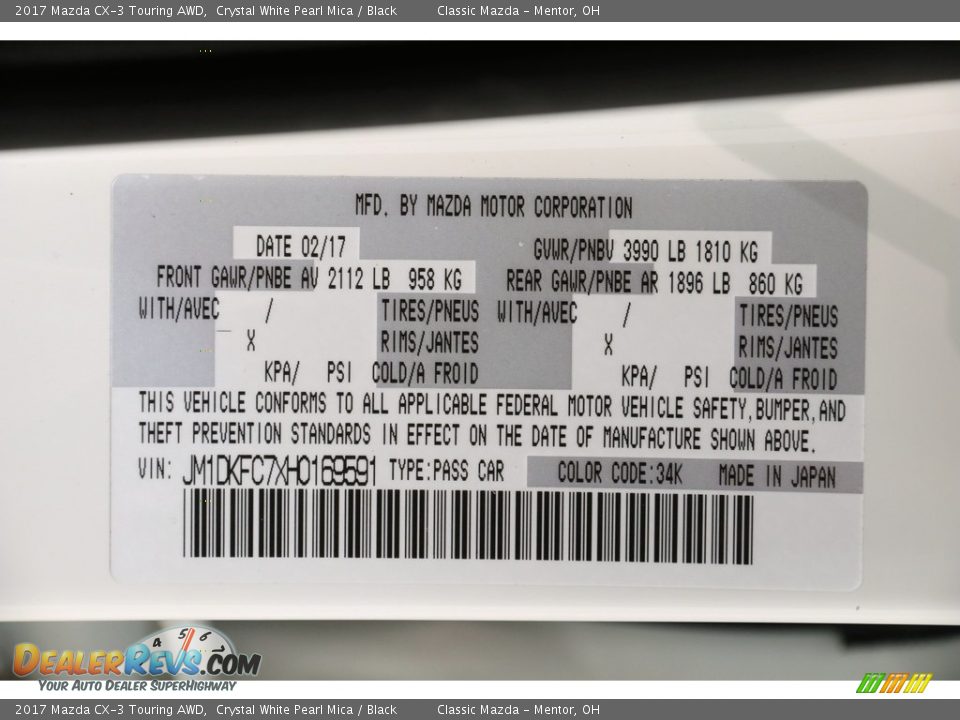 2017 Mazda CX-3 Touring AWD Crystal White Pearl Mica / Black Photo #20