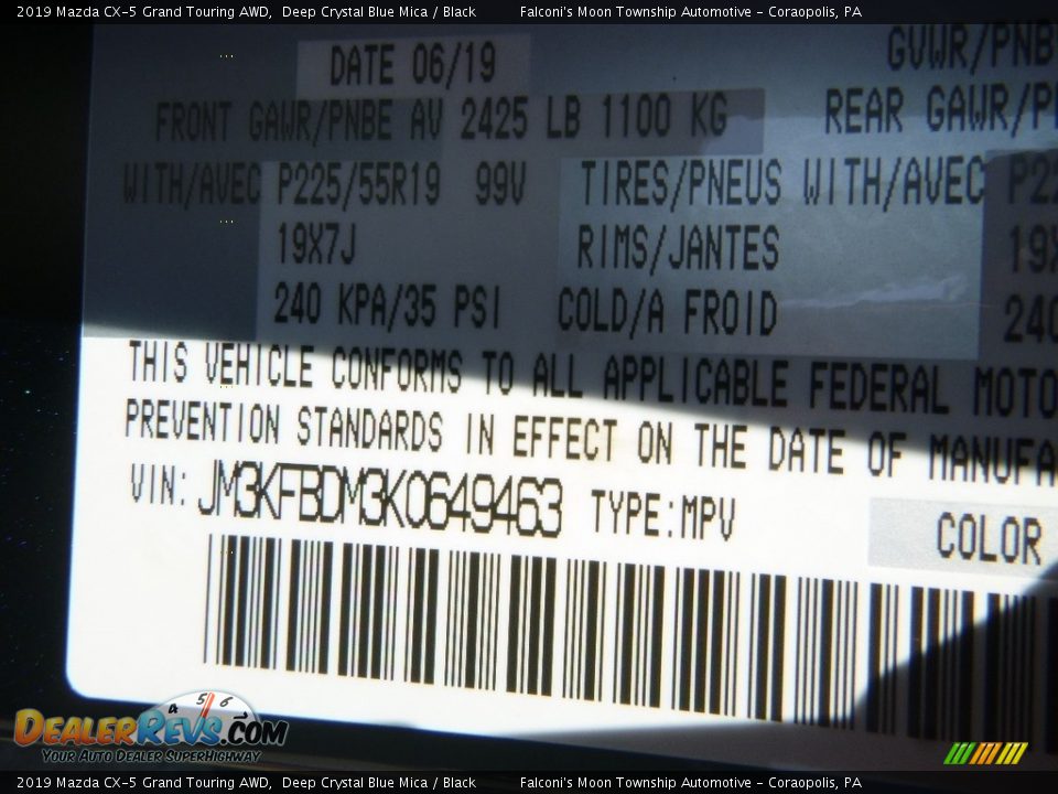 2019 Mazda CX-5 Grand Touring AWD Deep Crystal Blue Mica / Black Photo #12