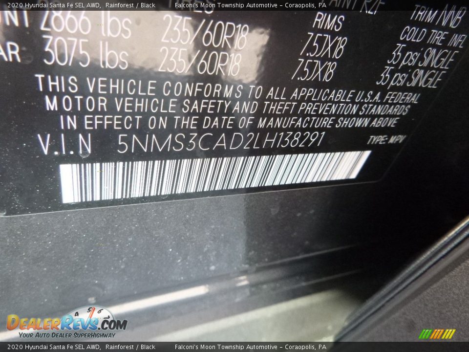 2020 Hyundai Santa Fe SEL AWD Rainforest / Black Photo #12