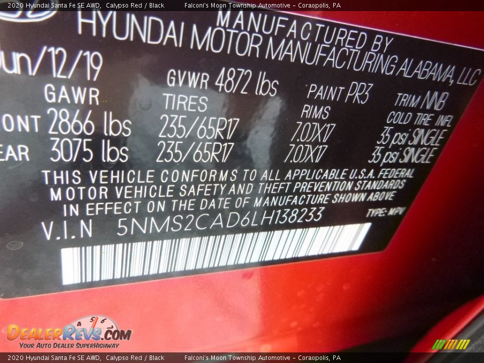 2020 Hyundai Santa Fe SE AWD Calypso Red / Black Photo #13