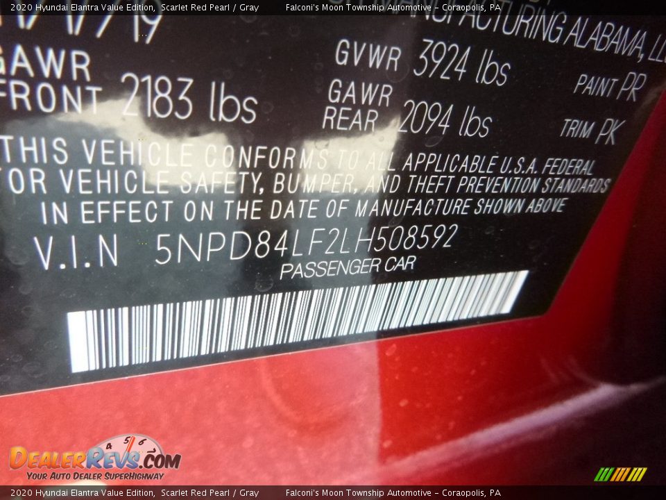 2020 Hyundai Elantra Value Edition Scarlet Red Pearl / Gray Photo #12
