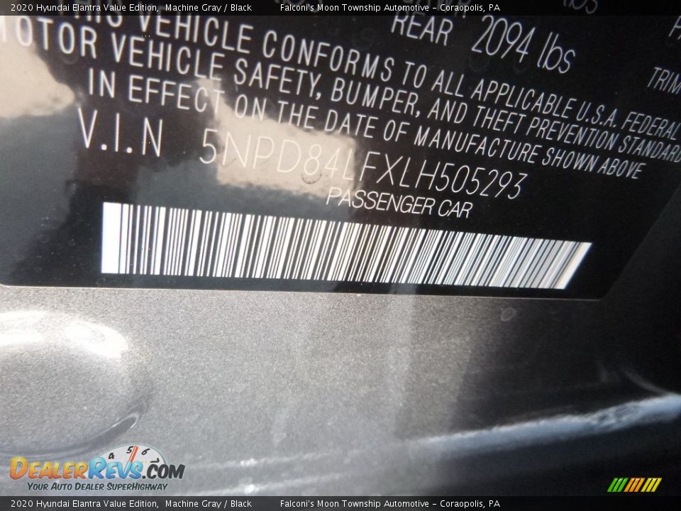 2020 Hyundai Elantra Value Edition Machine Gray / Black Photo #12