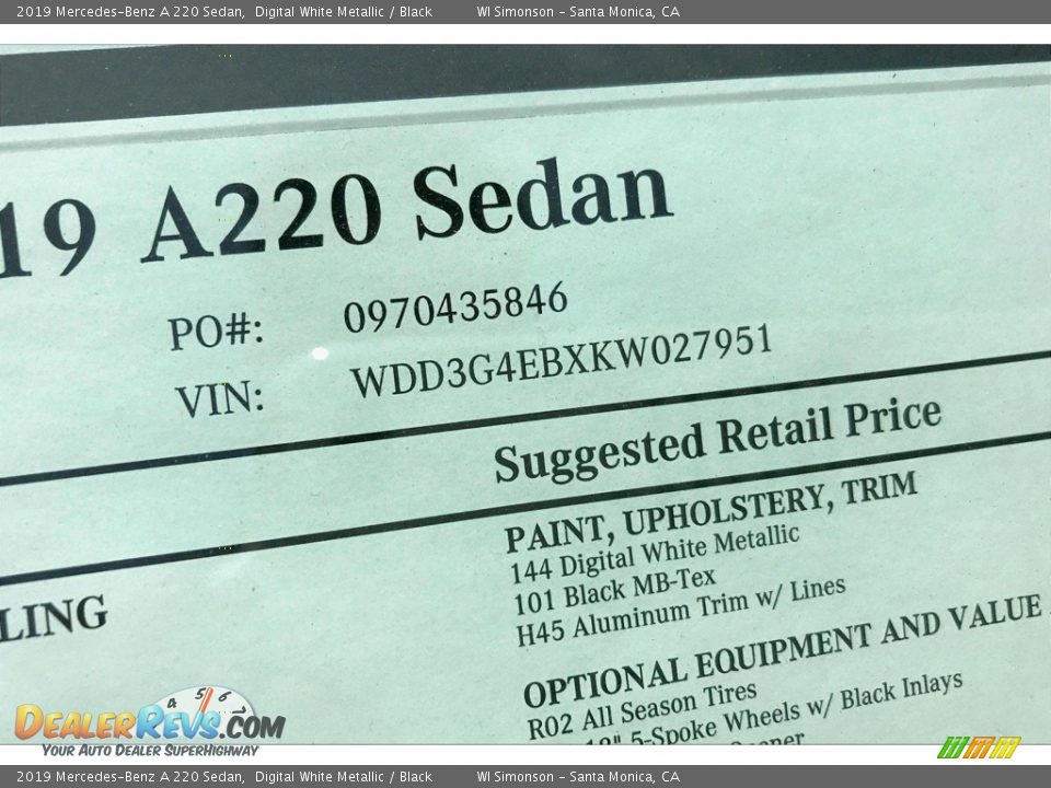 2019 Mercedes-Benz A 220 Sedan Window Sticker Photo #12