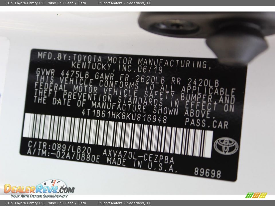 2019 Toyota Camry XSE Wind Chill Pearl / Black Photo #27