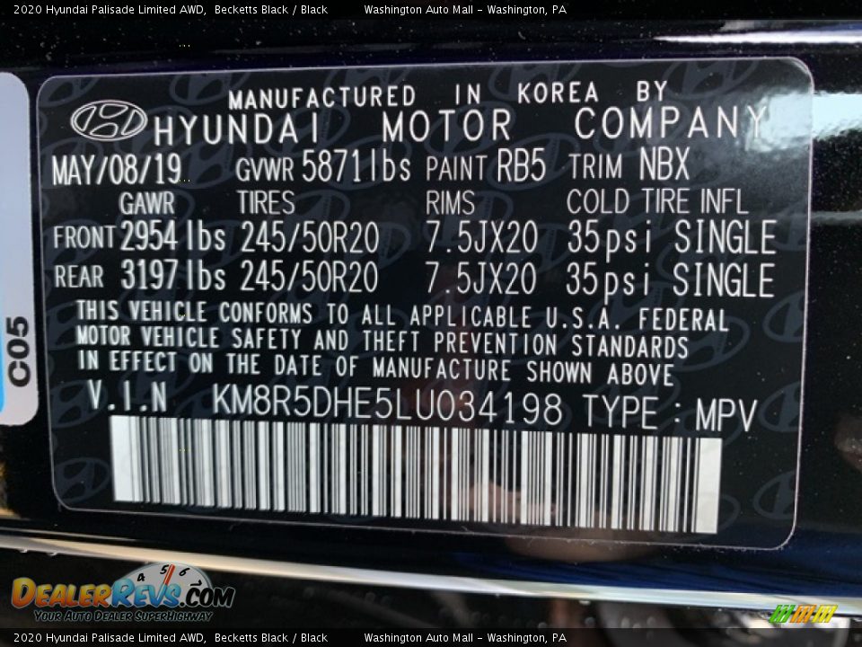 2020 Hyundai Palisade Limited AWD Becketts Black / Black Photo #10
