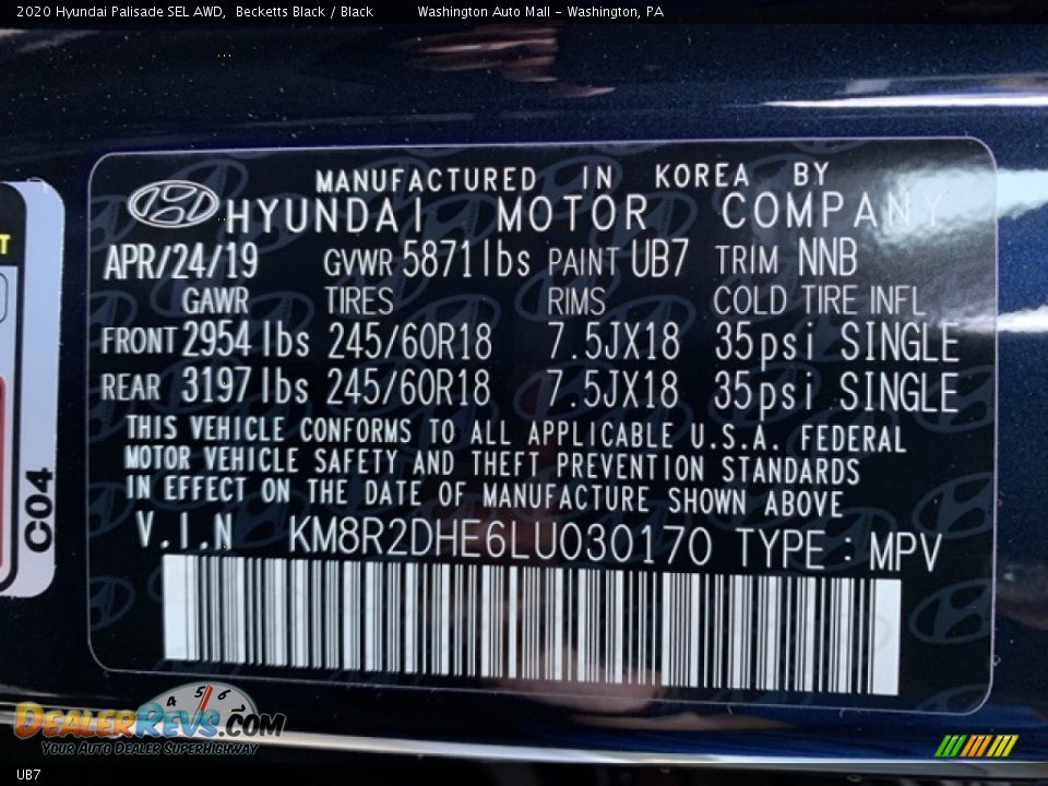 Hyundai Color Code UB7 Becketts Black