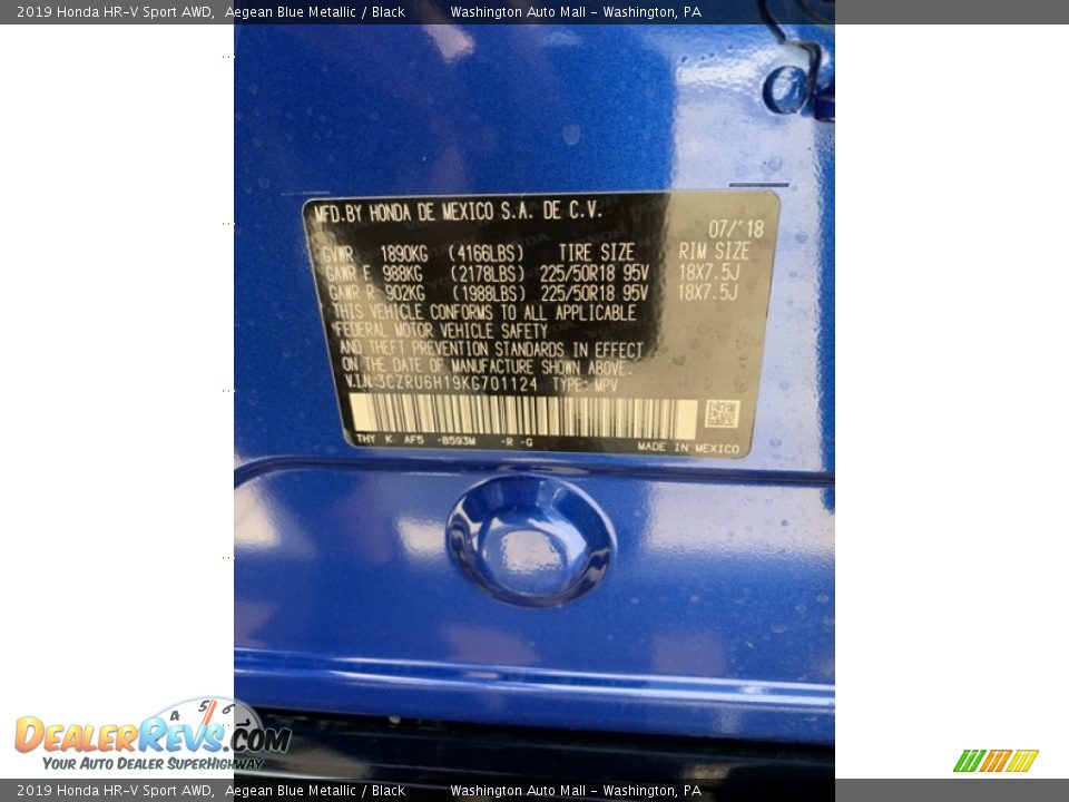 2019 Honda HR-V Sport AWD Aegean Blue Metallic / Black Photo #9