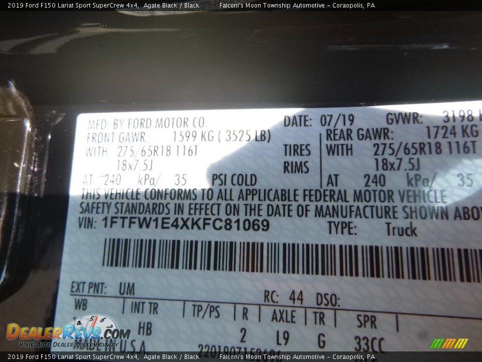 2019 Ford F150 Lariat Sport SuperCrew 4x4 Agate Black / Black Photo #12