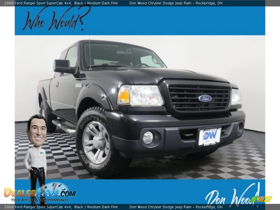 2009 Ford Ranger Sport SuperCab 4x4 Black / Medium Dark Flint Photo #1