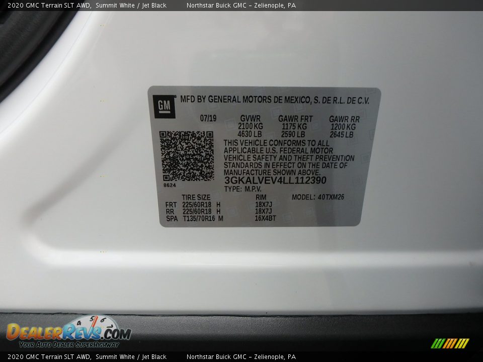 2020 GMC Terrain SLT AWD Summit White / Jet Black Photo #11